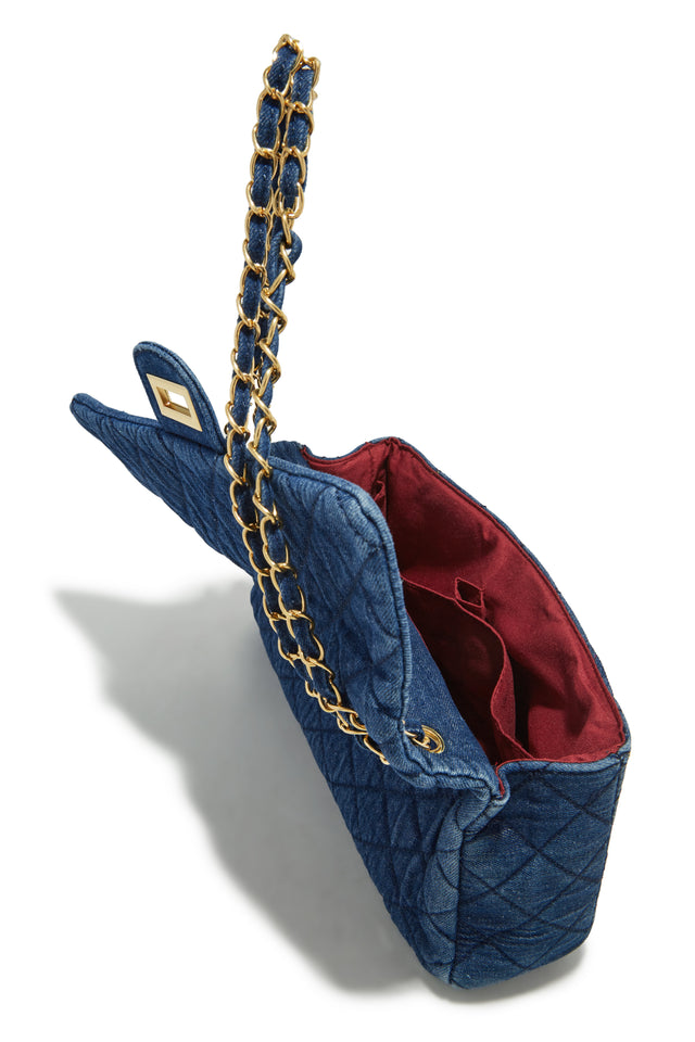 Load image into Gallery viewer, Dark Denim Bag with Gold-Tone Hardware and Quilt Stitch Detailing
