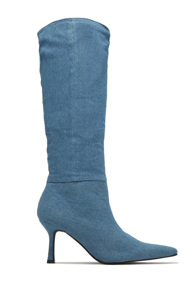 Load image into Gallery viewer, Lolita Slouched Knee High Boots - Denim
