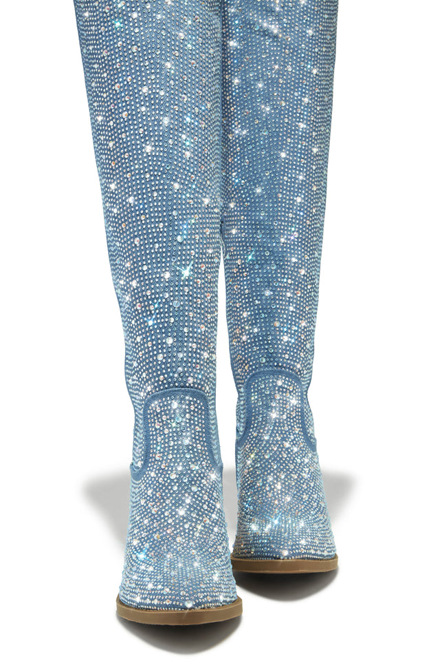 Load image into Gallery viewer, Nights In Nashville Embellished Cowgirl Boots - Denim
