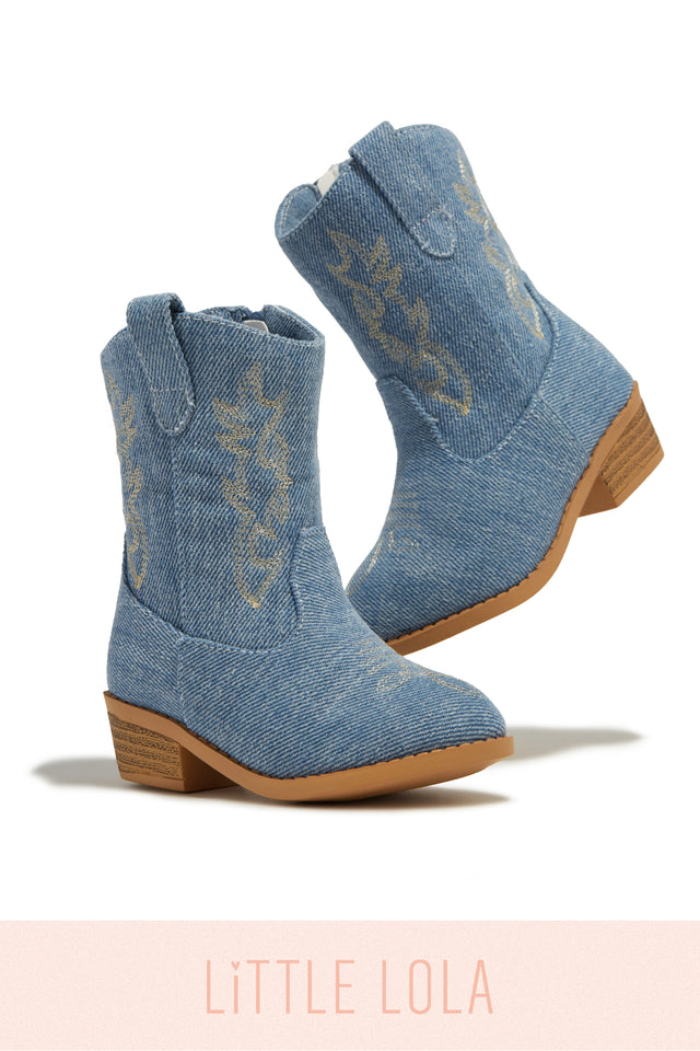 Load image into Gallery viewer, Mini Abby Cowgirl Boots - Denim
