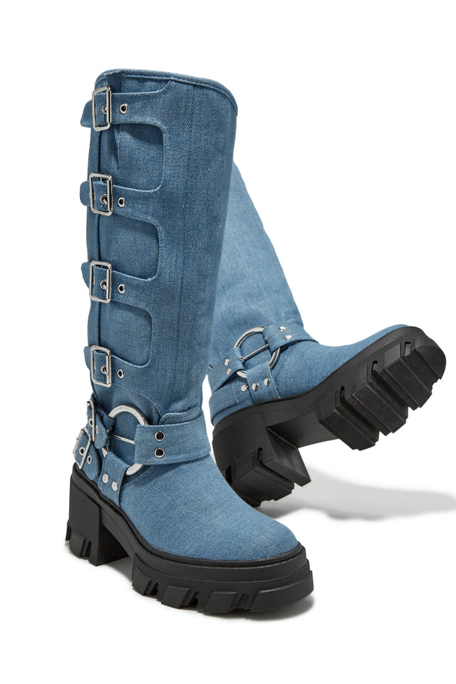 Load image into Gallery viewer, Denim Boots With Black Platform 
