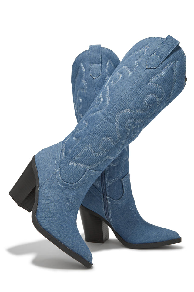 Load image into Gallery viewer, Denim Cowgirl Boots
