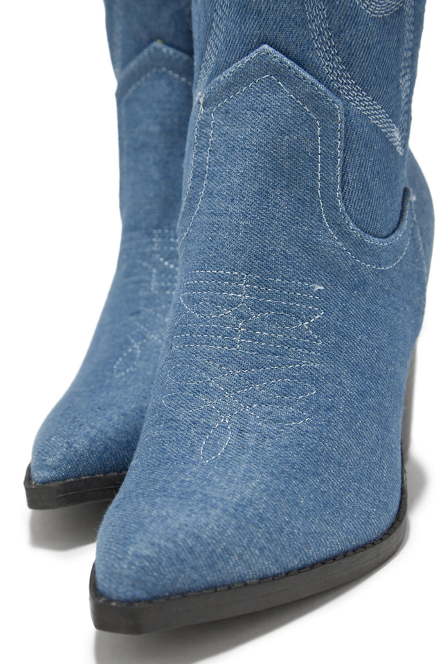 Load image into Gallery viewer, Blue Denim Cowgirl Boots
