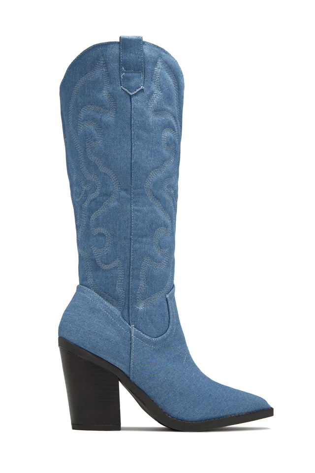 Miss Lola  Denim Denim Cowgirl Boots – MISS LOLA