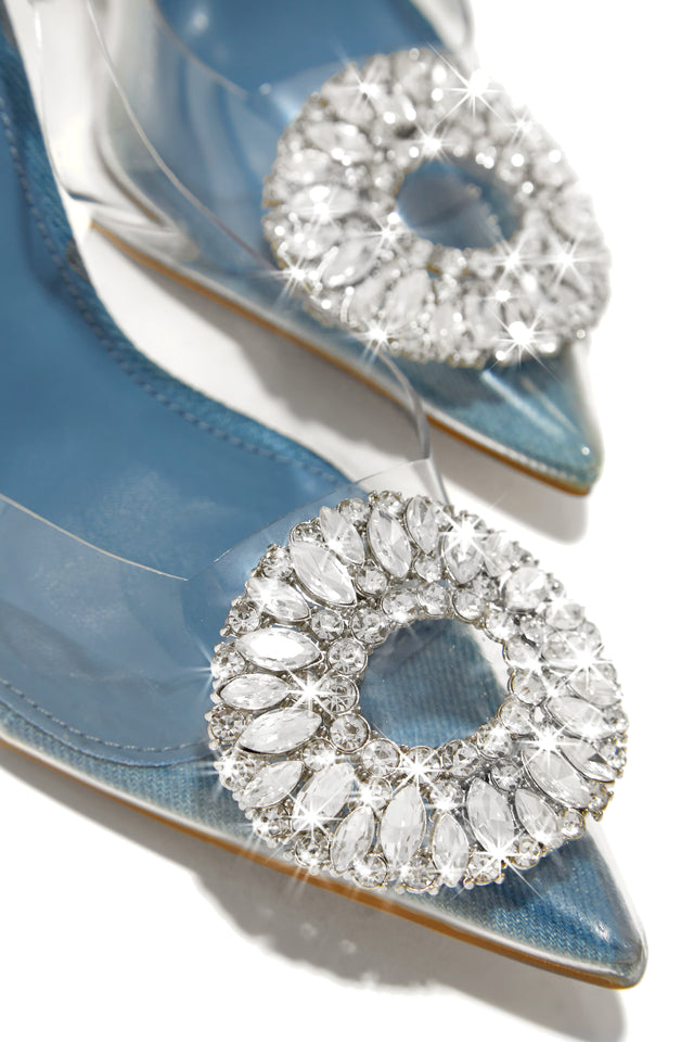 Load image into Gallery viewer, Elyza Embellished Slingback Heel Pumps - Denim
