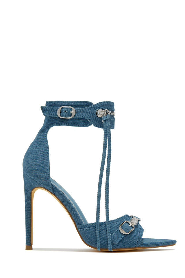 Load image into Gallery viewer, Denim and Silver Embellished Heels
