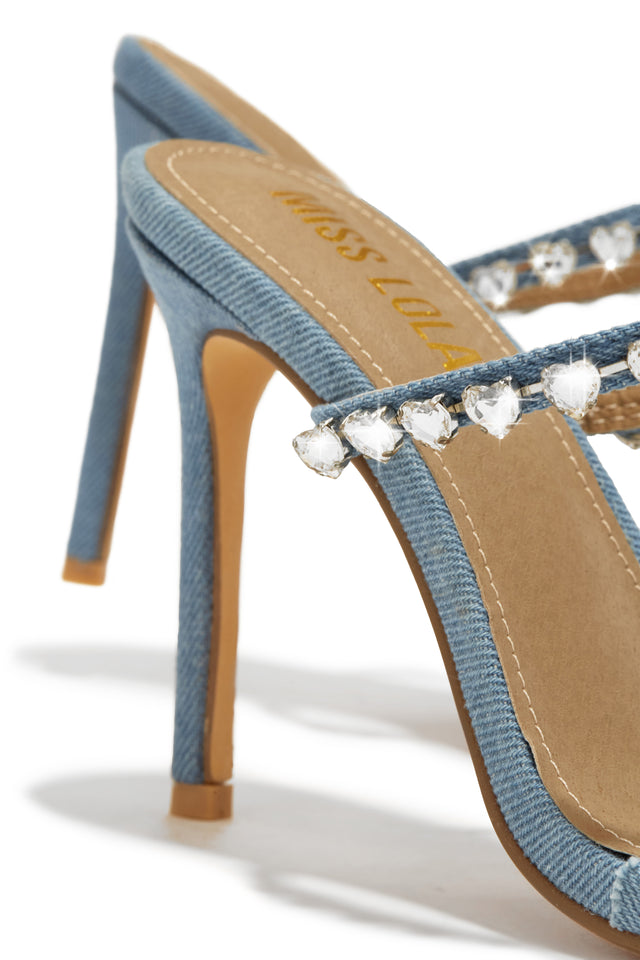 Load image into Gallery viewer, Love Addiction Embellished High Heel Mules - Denim
