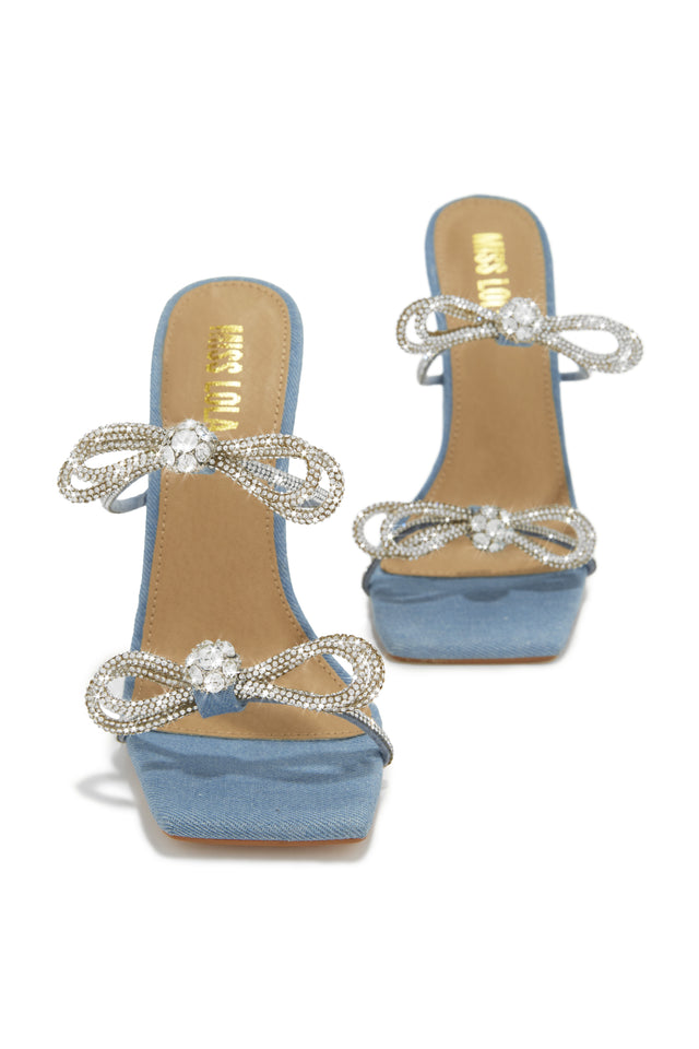Load image into Gallery viewer, Life Is A Party Embellished High Heel Mules - Denim
