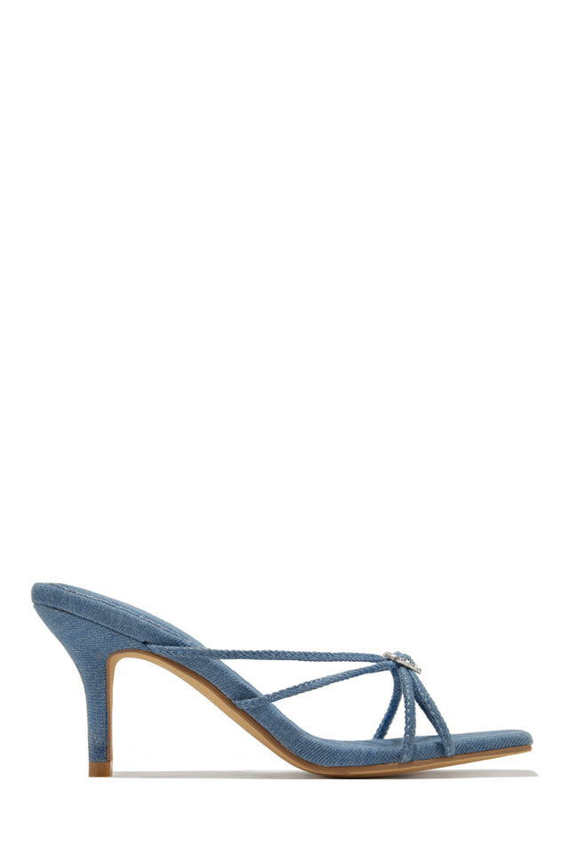 Load image into Gallery viewer, Pure Love Embellished Mid Heel Mules - Blue Metallic
