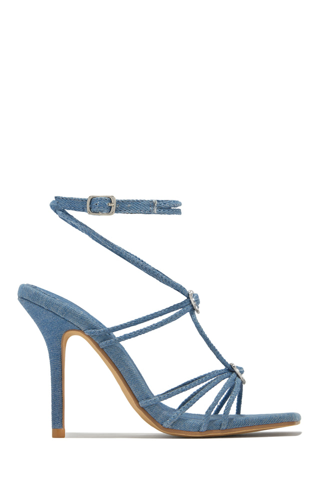 Load image into Gallery viewer, Lovestruck Embellished Strappy High Heels - Denim
