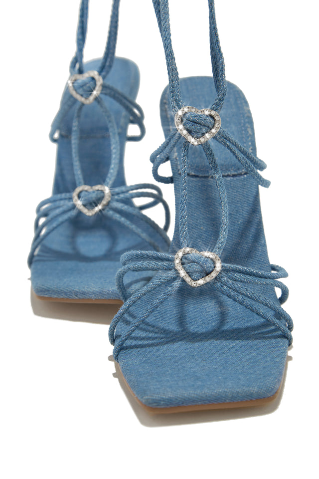 Load image into Gallery viewer, Lovestruck Embellished Strappy High Heels - Denim
