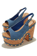 Load image into Gallery viewer, Denim Chunky Heels
