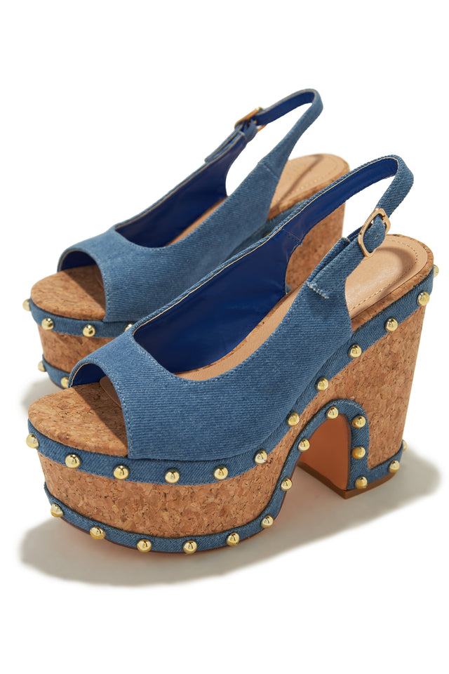 Miss Lola Clarisse Denim Platform Block Heels MISS LOLA