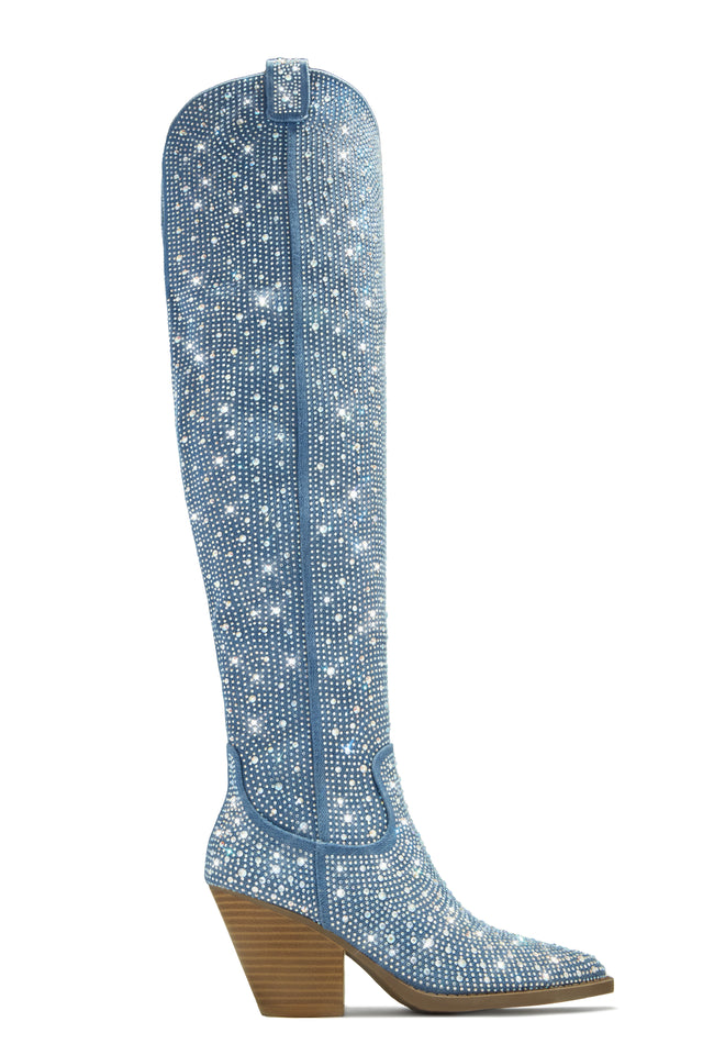 Load image into Gallery viewer, Nights In Nashville Embellished Cowgirl Boots - Denim
