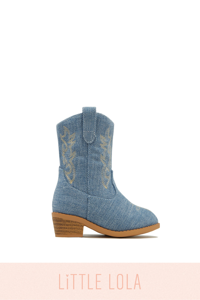 Load image into Gallery viewer, Mini Abby Cowgirl Boots - Denim
