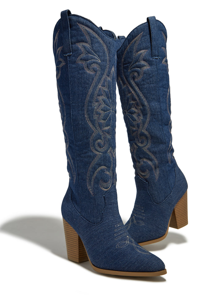 Load image into Gallery viewer, Denim Cowgirl Boots

