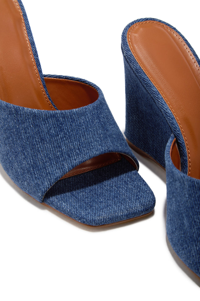 Load image into Gallery viewer, Izzie Slip On Wedge Mule Heels - Denim
