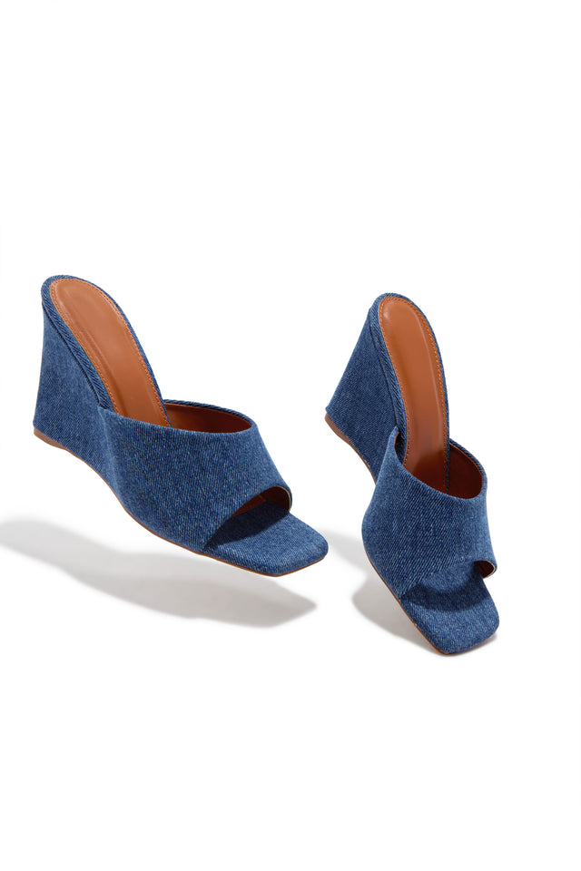 Load image into Gallery viewer, Izzie Slip On Wedge Mule Heels - Denim

