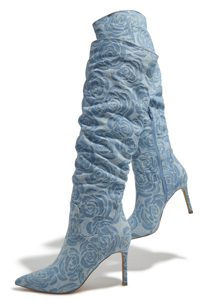 Load image into Gallery viewer, Nissa Knee High Heel Boots - Denim

