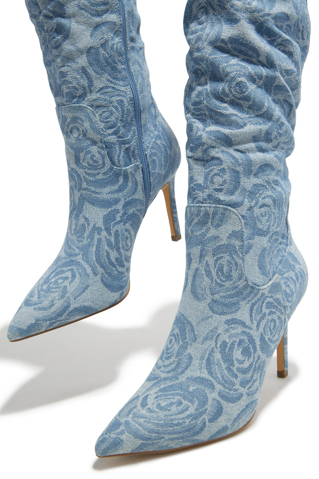 Load image into Gallery viewer, Nissa Knee High Heel Boots - Denim
