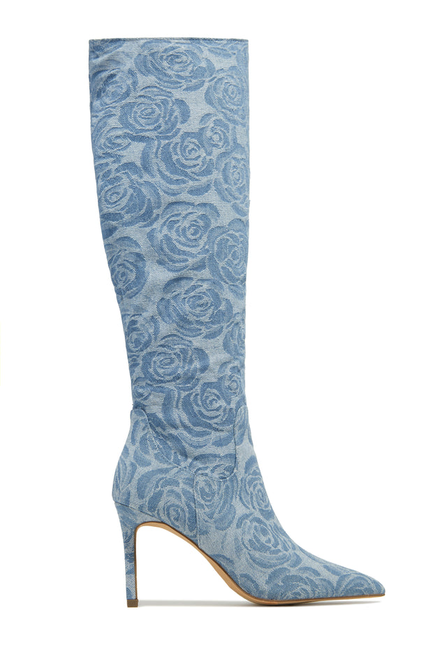 Load image into Gallery viewer, Nissa Knee High Heel Boots - Denim
