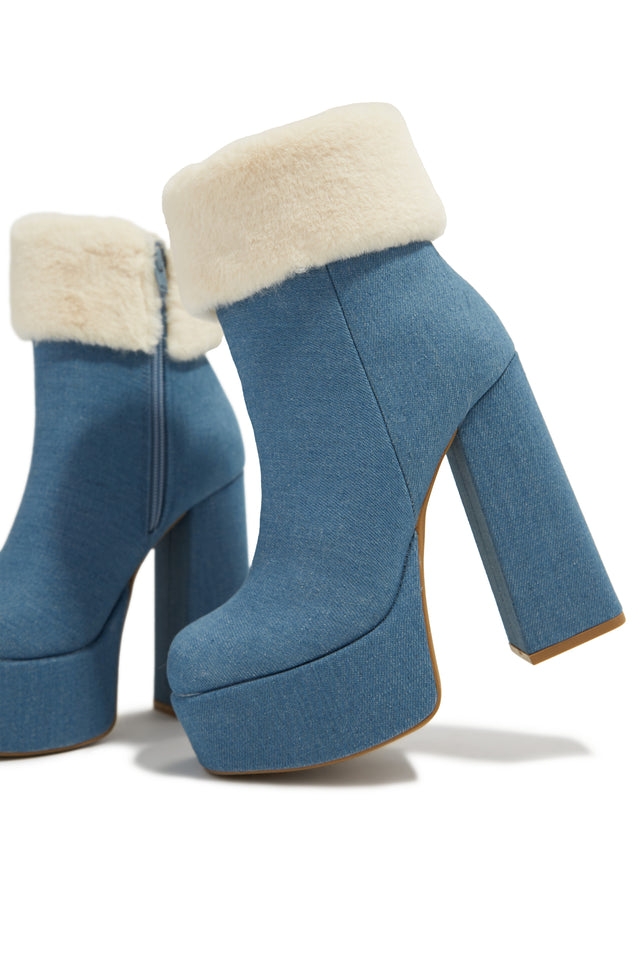 Load image into Gallery viewer, Denim High Heel Platform Chunky Heel Ankle Boots
