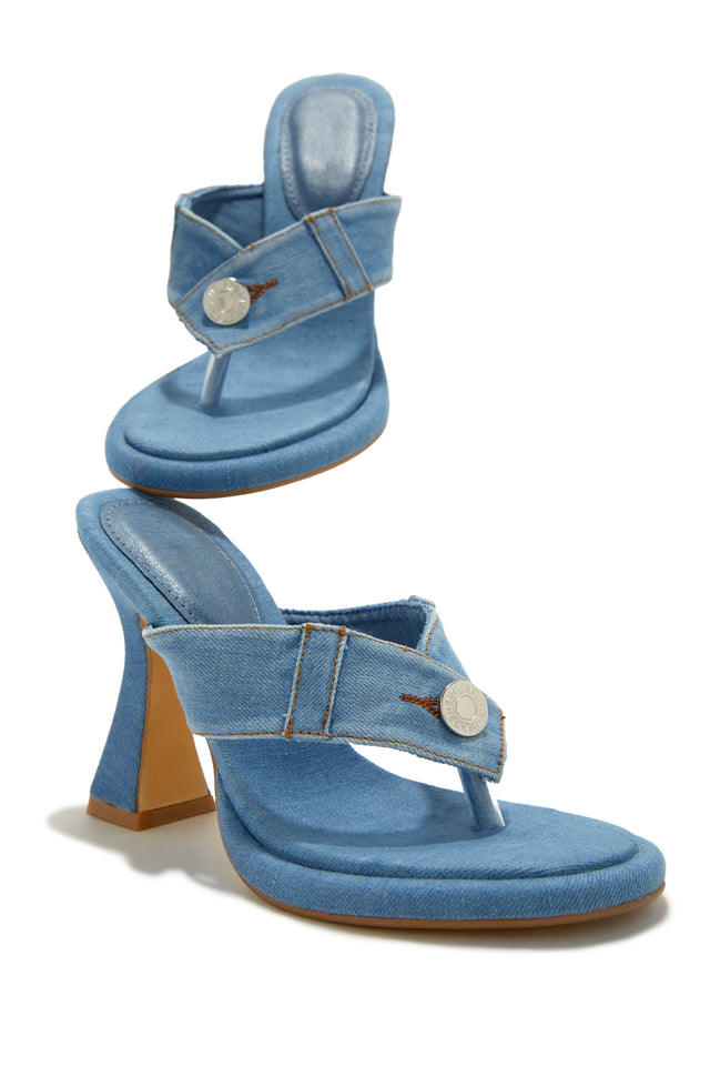Miss Lola | Kamora Denim Thong Strap High Heel Mules – MISS LOLA