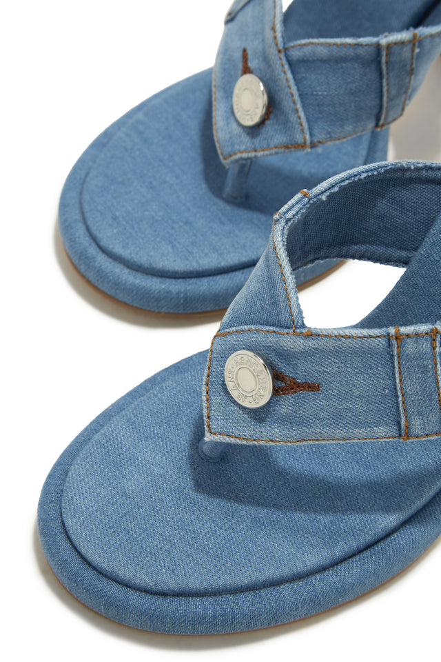 Miss Lola | Kamora Denim Thong Strap High Heel Mules – MISS LOLA Miss Lola | Kamora Denim Thong Strap High Heel Mules – MISS LOLA