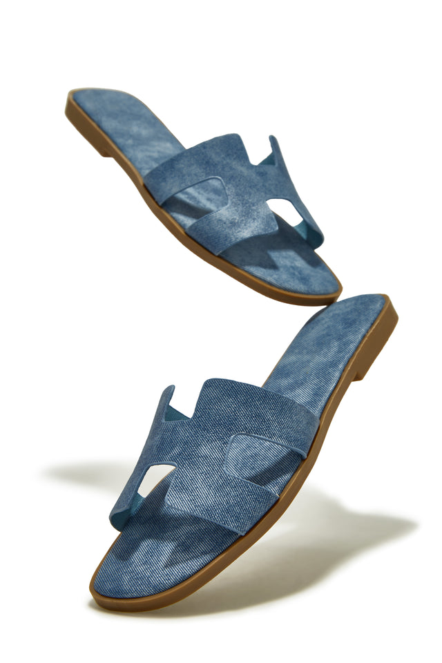 Load image into Gallery viewer, Denim Print Slide Sandals
