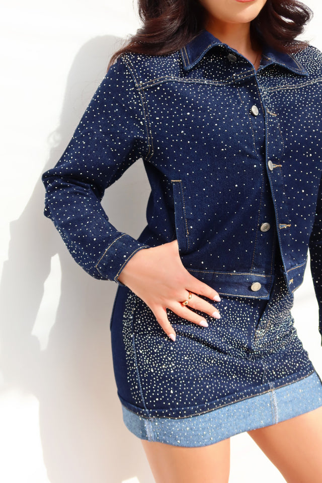 Load image into Gallery viewer, Selena Embellished Skirt - Denim
