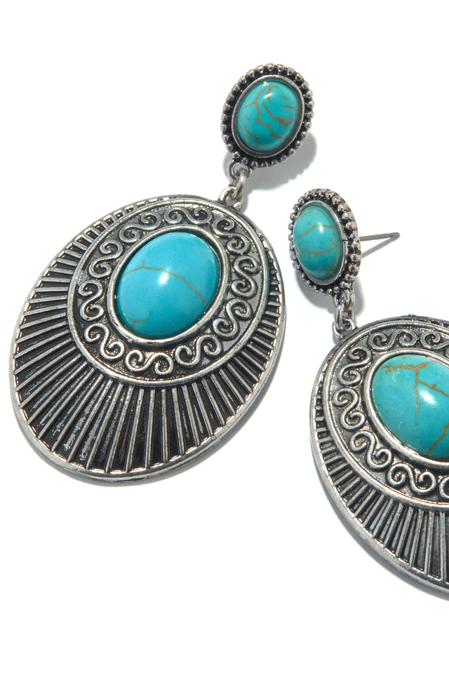 Load image into Gallery viewer, Lilou Statement Dangle Earring - Silver Turquoise
