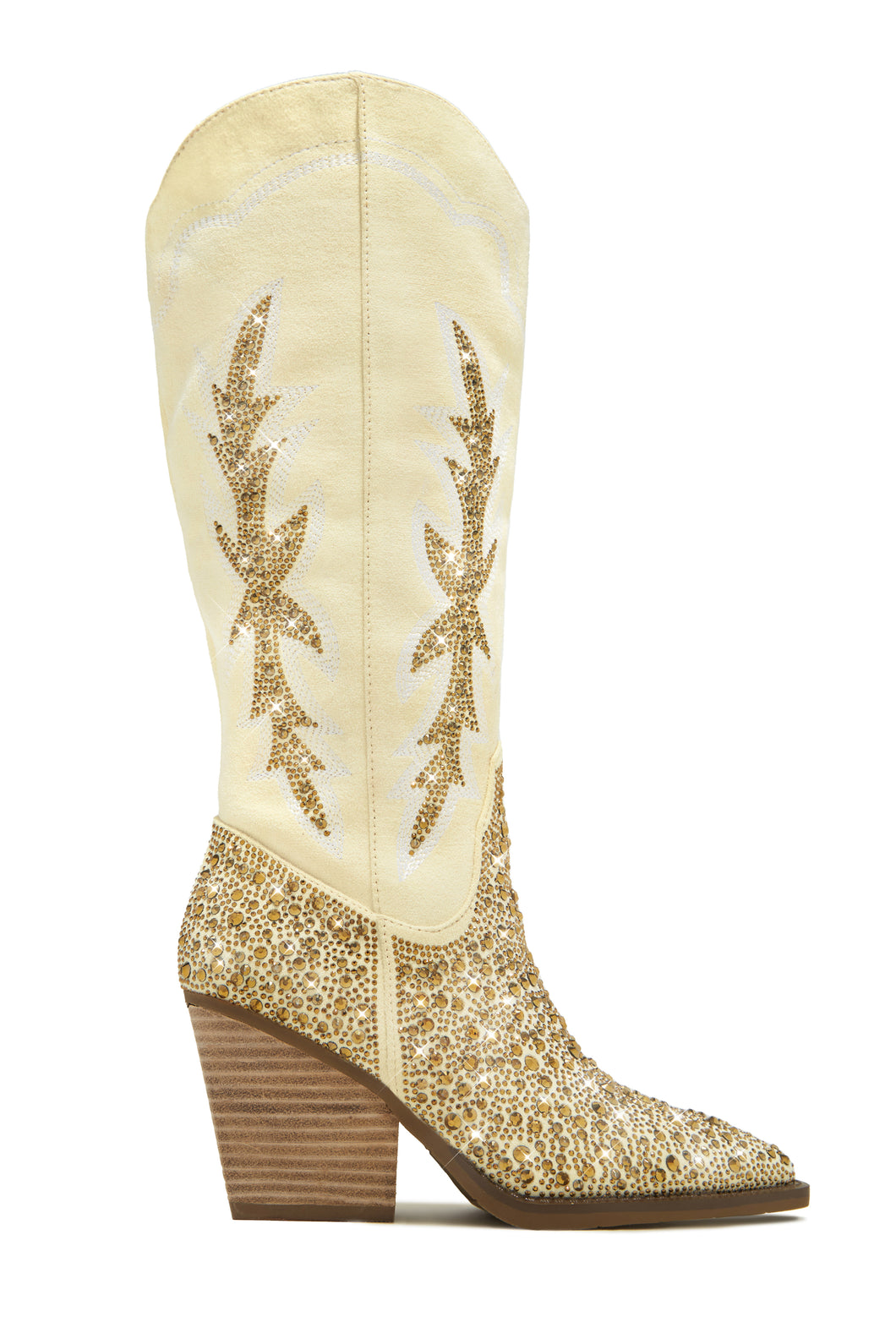 Ivory Rhinestone Embellished Boots