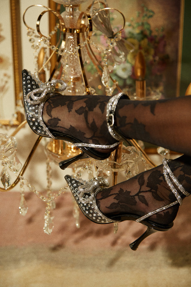 Load image into Gallery viewer, Elina Embellished Ankle Strap Pumps - Black
