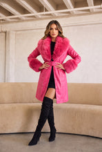 Load image into Gallery viewer, Elle Faux Fur Trim Belted Coat – Hot Pink
