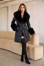 Load image into Gallery viewer, Elle Faux Fur Trim Belted Coat – Black
