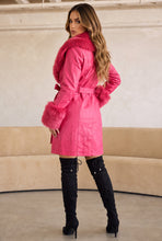 Load image into Gallery viewer, Elle Faux Fur Trim Belted Coat – Hot Pink
