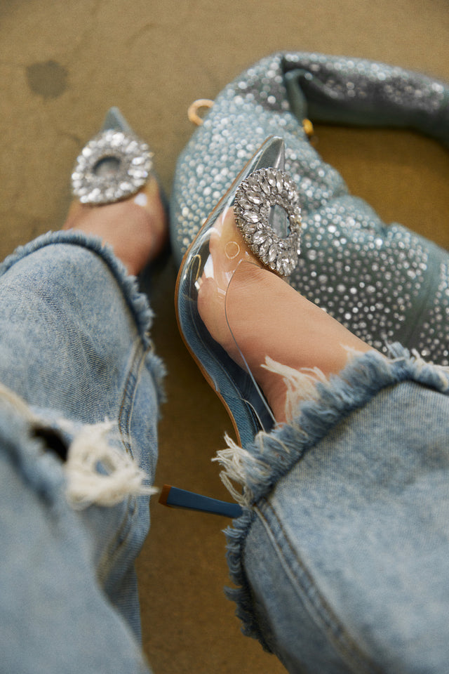 Load image into Gallery viewer, Denim and Clear Heel
