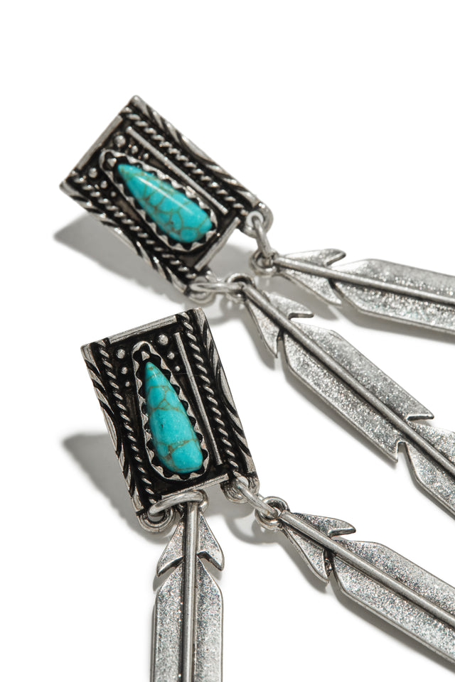 Load image into Gallery viewer, Emarya Statement Dangle Earring - Silver Turquoise
