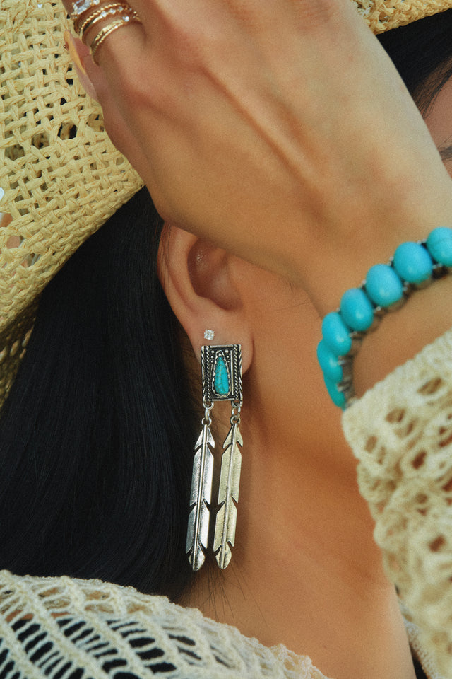 Load image into Gallery viewer, Emarya Statement Dangle Earring - Silver Turquoise
