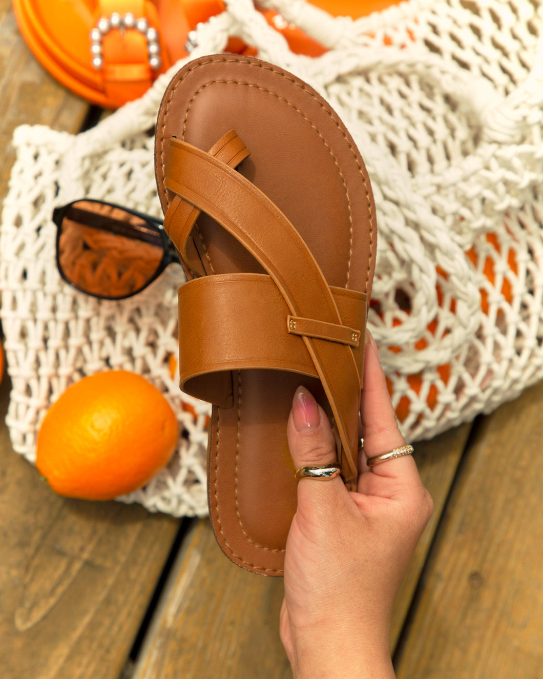 Miss Lola Endless Summer Tan Flat Slip On Sandals MISS LOLA