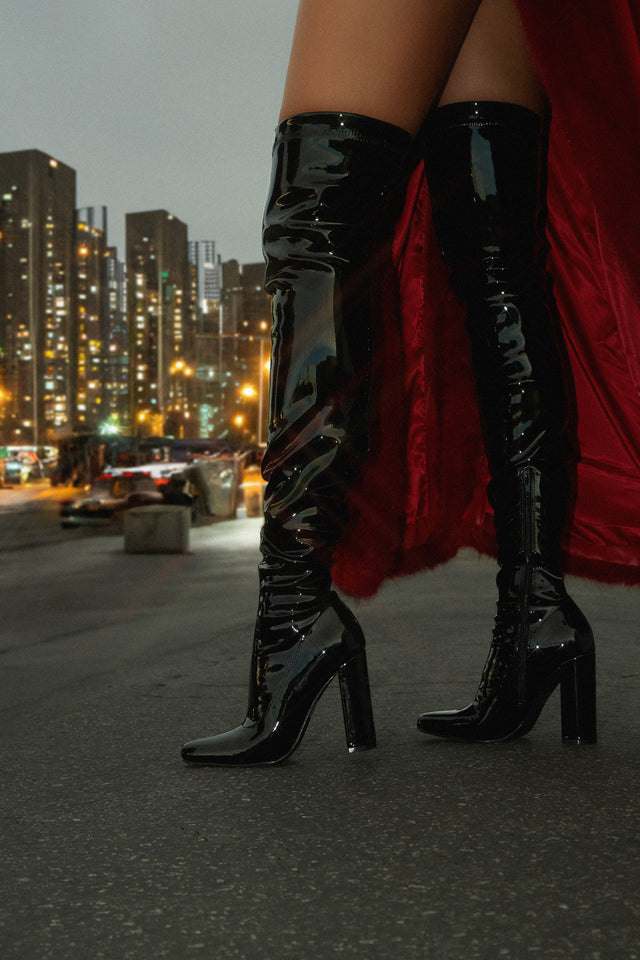 Load image into Gallery viewer, Ericka Block Heel Over The Knee Boots - Black
