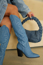 Load image into Gallery viewer, Women Wearing Denim Cowgirl Boots
