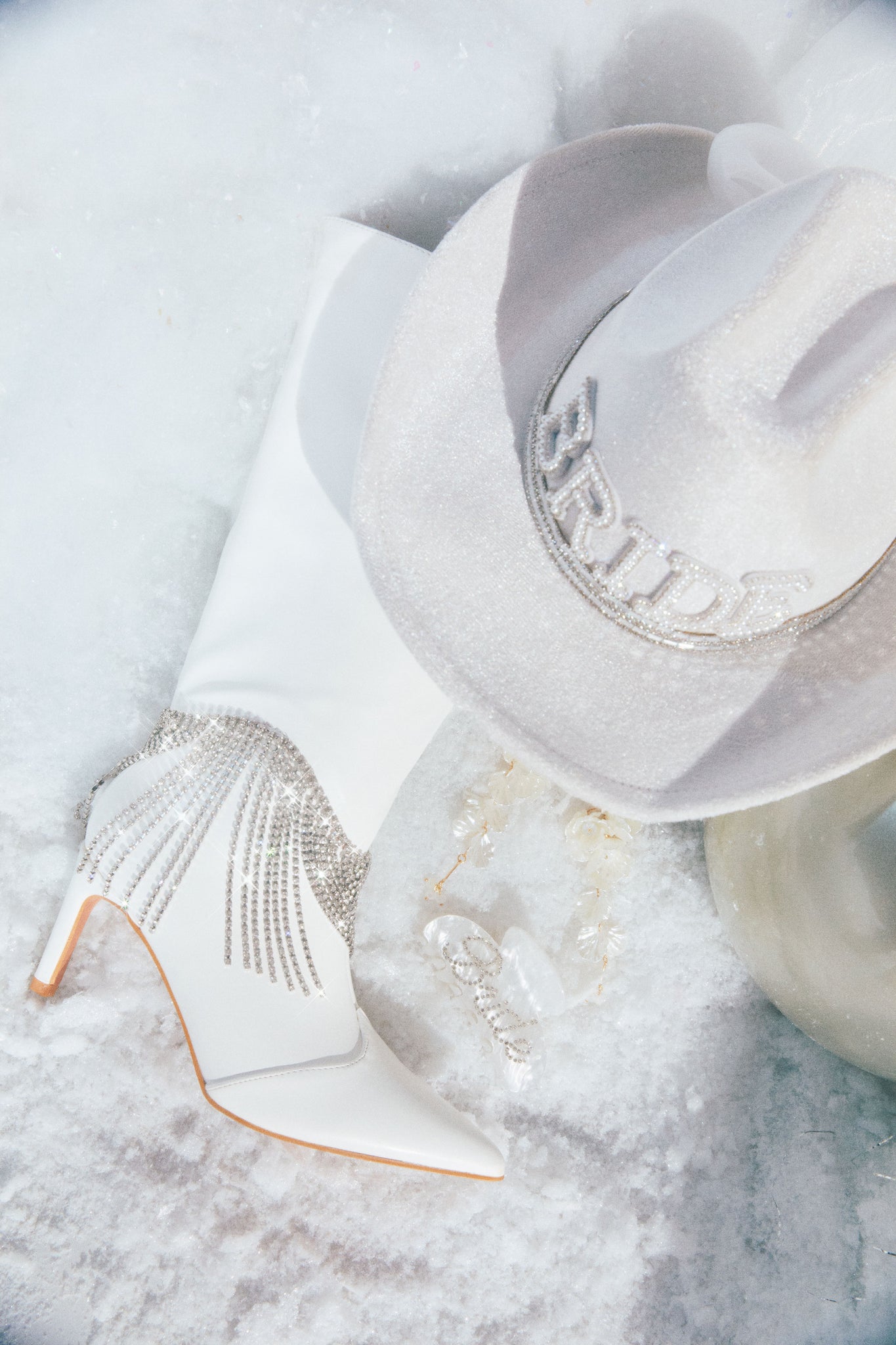 Faye Embellished Fringe Knee High Boots White