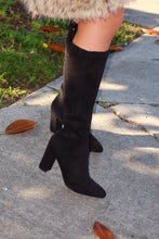 Load image into Gallery viewer, Fine Time Block Heel Knee High Boots - Black Suede
