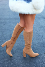 Load image into Gallery viewer, Fine Time Block Heel Knee High Boots - Camel Suede
