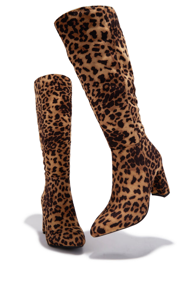 Load image into Gallery viewer, Fine Time Block Heel Knee High Boots - Leopard
