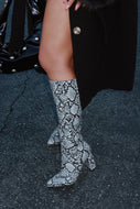 Fine Time Block Heel Knee High Boots - Snake