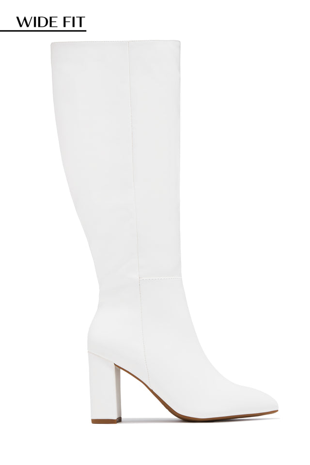 Load image into Gallery viewer, Fine Time Wide Fit Block Heel Knee High Boots - White
