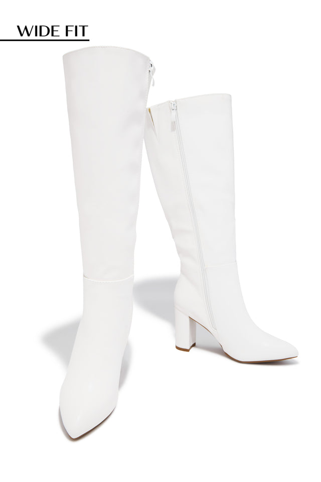 Load image into Gallery viewer, Fine Time Wide Fit Block Heel Knee High Boots - White
