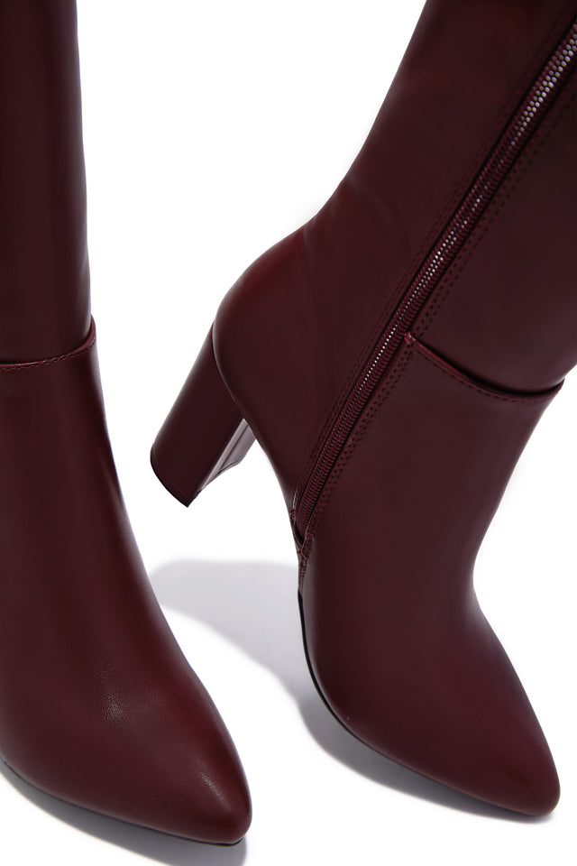 Load image into Gallery viewer, Fine Time Block Heel Knee High Boots - Wine
